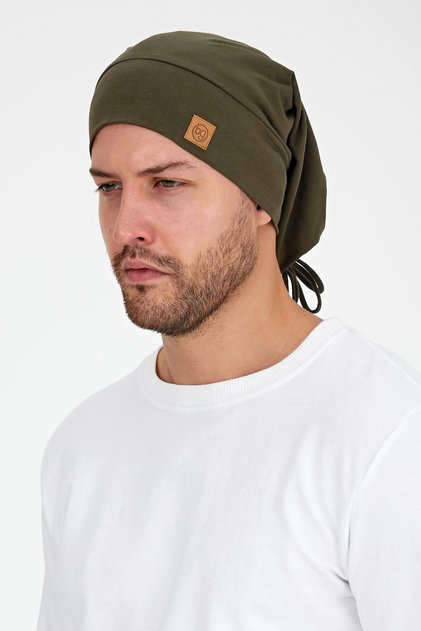 Men's Khaki Rope Detailed Special Design 4 Season Hat Beanie-Ultra Soft Natural Combed Cotton Fabric