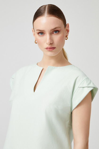 Poplin Blouse with Sleeve Detail