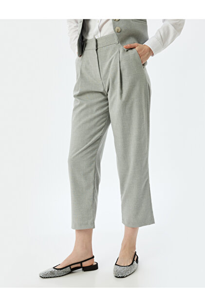 Koton Pantaloni Donna A Vita Alta Modello Carota Con Pieghe - Tessuto Argentato, Taglia 36