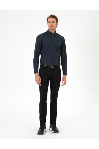 Pantaloni negri slim din pânză de bază 50292522-VR046