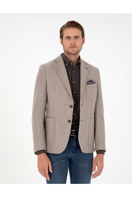 Light Brown Wool Blend Slim Fit Jacket 50292127-Vr002