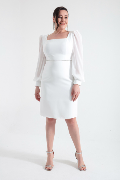 Weißes Midi-Abendkleid mit eckigem Kragen in Übergröße für Damen
