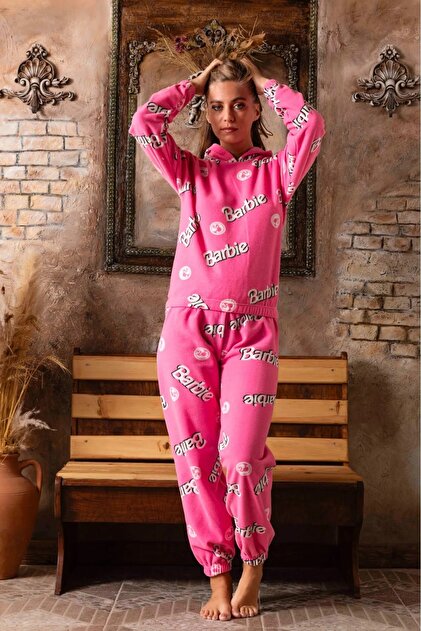 Barbie Polar Kadın Kapşonlu Pijama Takımı