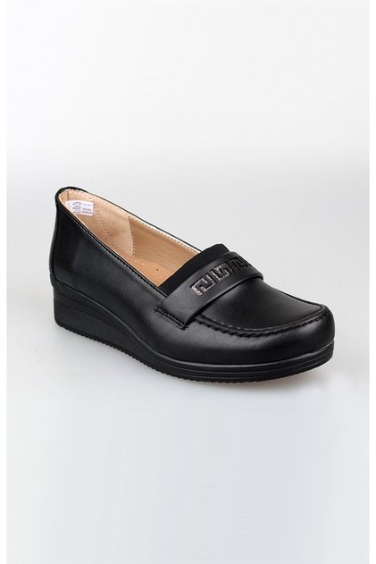 Daily Women's Comfortable and Stable Genuine Leather Cushion Heel (R) System Black Shoes for Mother C525