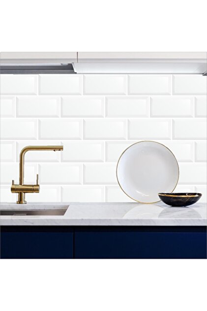 Bigaimaj Mutfak Beyaz Taş Desen Tezgah Arası Kendinden Yapışkanlı