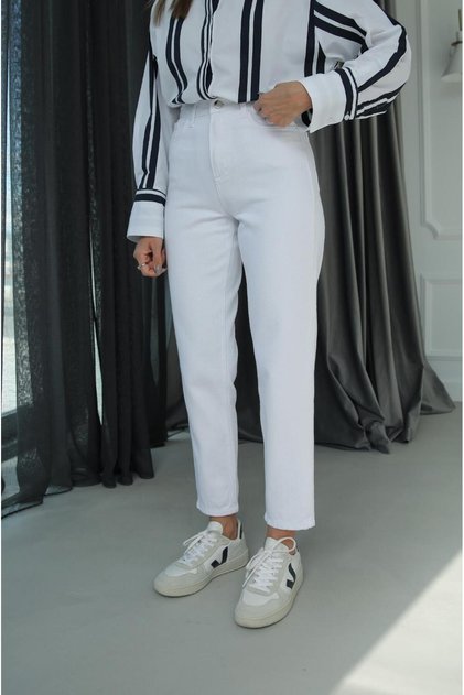 MR High Waist Lycra White Boyfriend Jeans Stretchy Mom Jeans