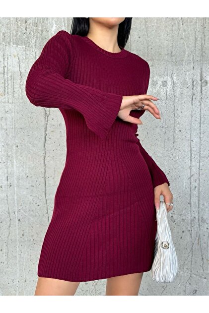 buqre's moda Women's Mini Ribbed Winter Knitwear Dress- Trendyol buqre's moda Women's Mini Ribbed Winter Knitwear Dress- Trendyol