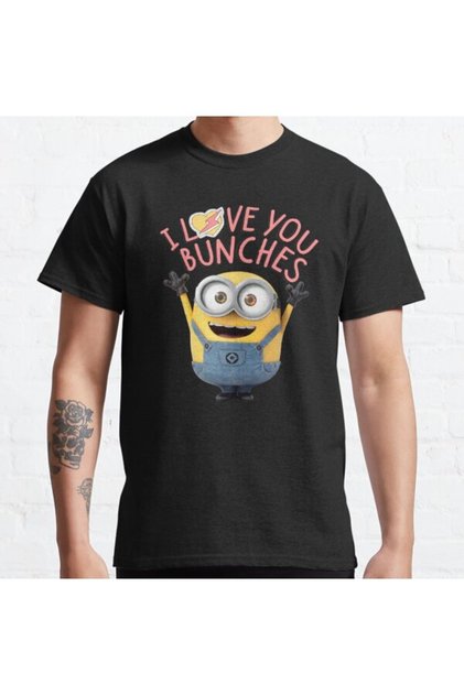 Loose Fit Unisex Minions Valentine's Day Bob I Love You Bunches Design Printed T-shirt