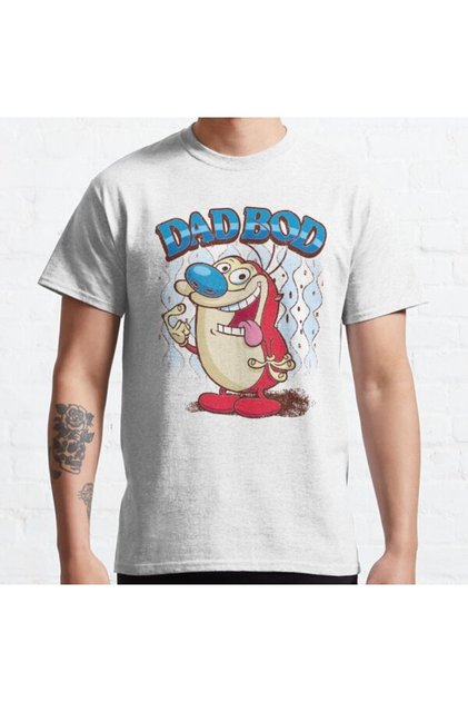 Baggy Fit Unisex Ren And Stimpy Father's Day Stimpy Dad Bod Vintage Style Design Printed T-shirt