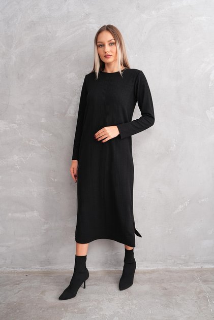 Women's Hair Braid Pattern Slit Detailed Long Dress