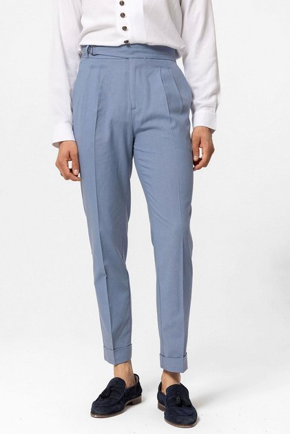 High Waist Linen Blend Pleated Men's Trousers
