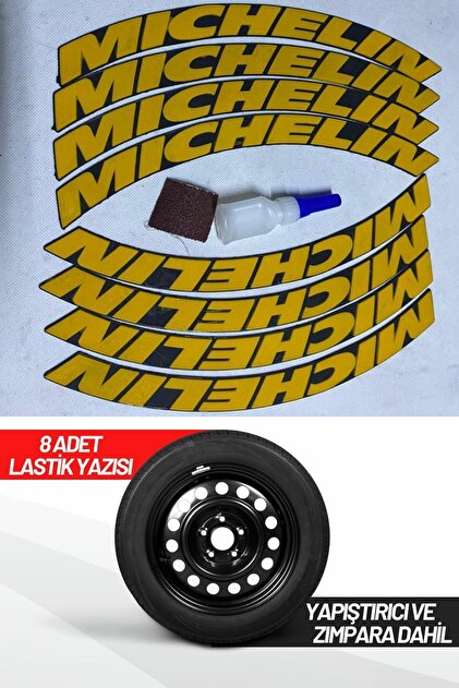 Michelin Motorcycle and Automobile Vehicle 3D Auto Tire Lettering Sticker Arma 8 Pieces Yellow Compatible