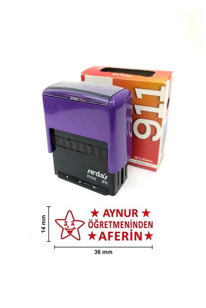 Öğretmen Kaşesi Aferin Isimli 911 (36x14 Mm) Kırmızı Keçeli Otomatik Kaşe