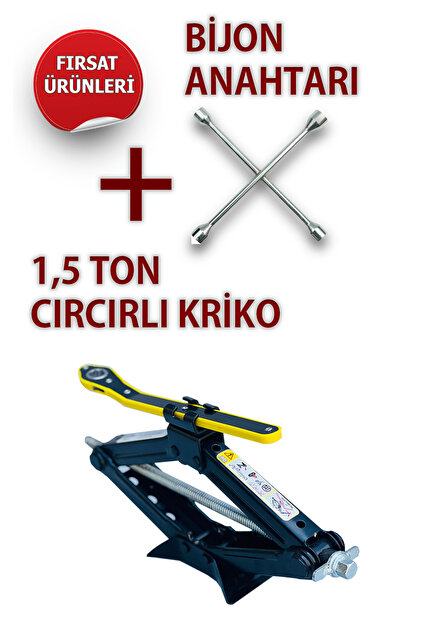 Araba Krikosu 1.5 Ton Cırcırlı Araç Kriko + Bijon Anahtarı 17-19-21-23mm