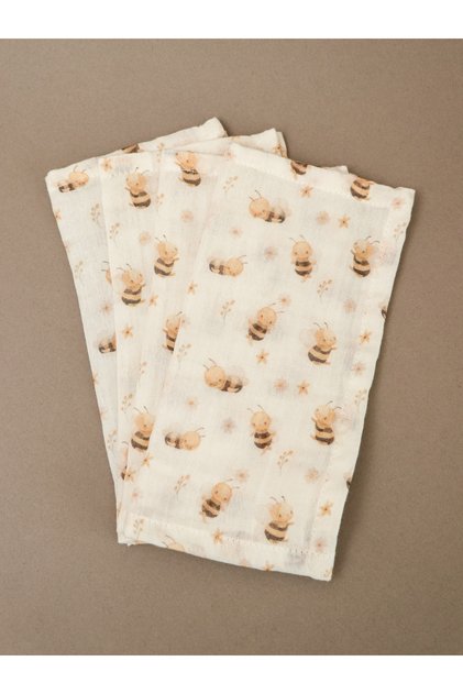 Honey Bees 100% Organic Cotton Double Layer Muslin 4 Pack Baby Mouth Wipes