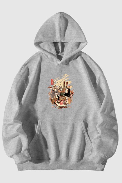 Miyazaki Spirited Away Printed Unisex Black Kangaroo Pocket Hooded Sweatshirt Hoodie
