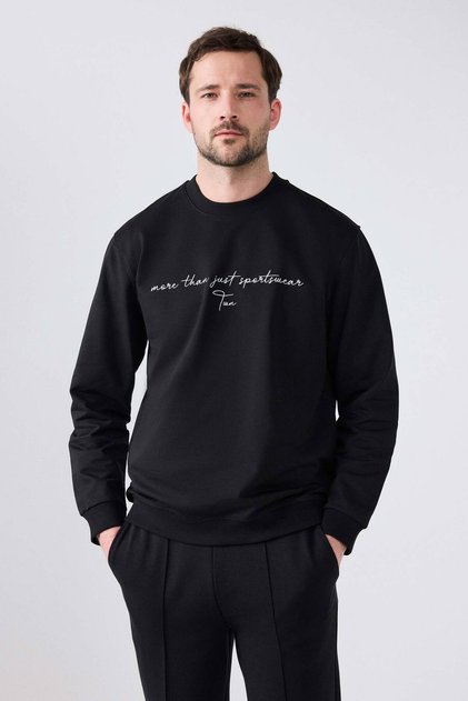 Relaxed Fit Siyah Nakışlı Sweatshirt