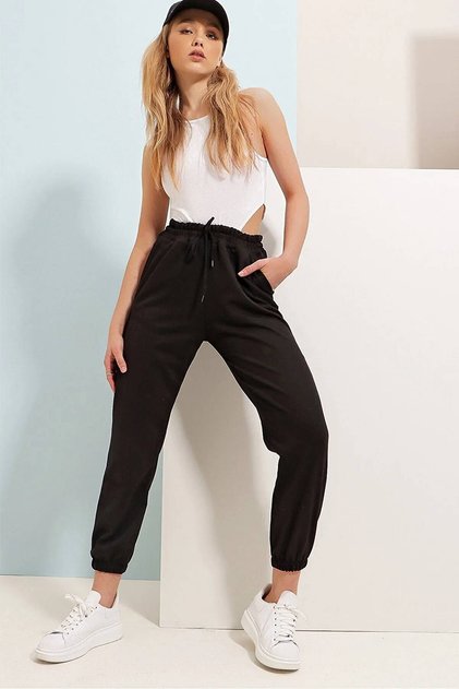 Women's Black High-Waist Jogger Pants