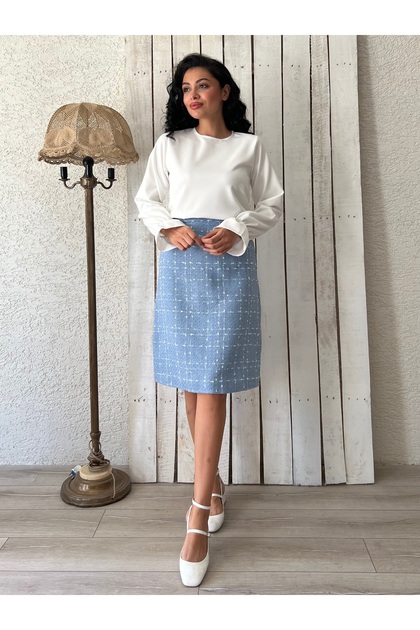 Fusta scurtă din tweed Baby Blue