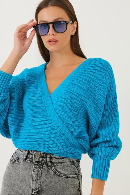 Women's Turquoise Knitwear Cardigan with Tie Detail Stk294