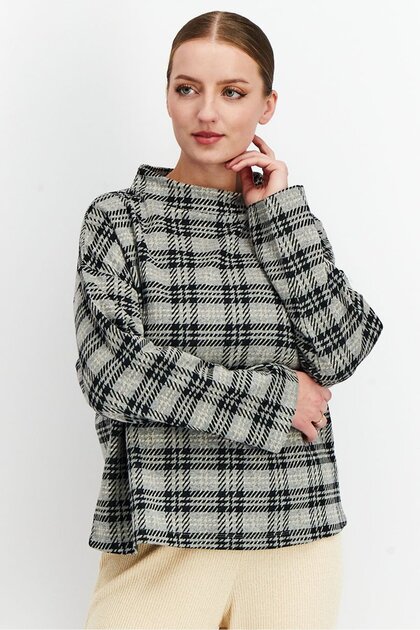 Women High Neck Long Sleeve Knitted Blouse, Black