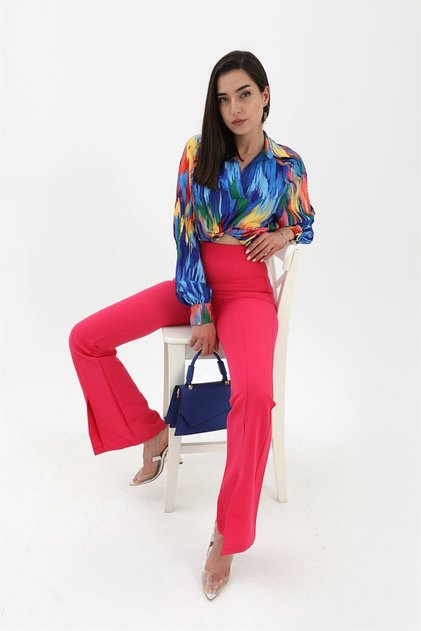 Slit Flare Leg Atlas Trousers - Fuchsia