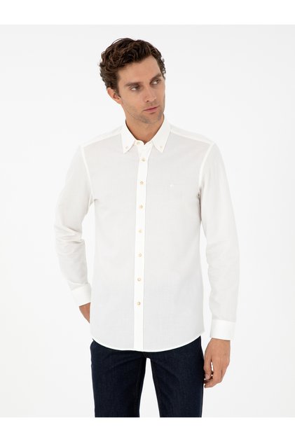 White Slim Fit Long Sleeve Shirt 50291698-Vr013