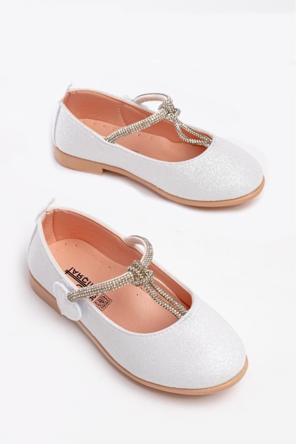 Girl's Glittery Stoned Orthopedic Ballerinas with Non-Slip Soles