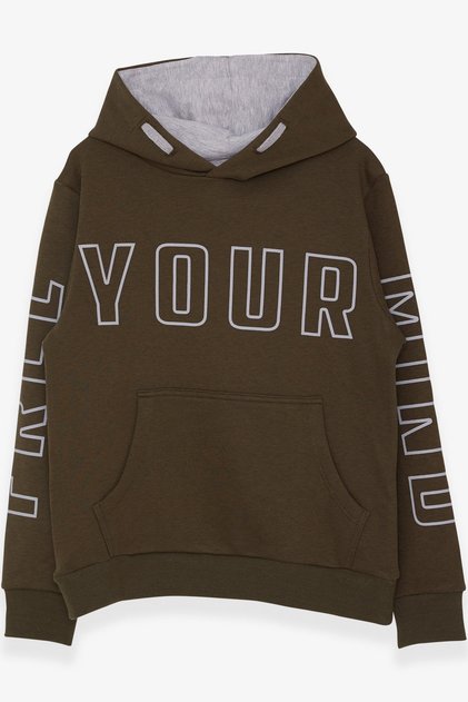 Boy's Text Printed Sweatshirt Age 9-16, Khaki Green