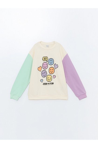 Lcw Kids Crew Neck Printed Long Sleeve Girls' Sweatshirt (W4)