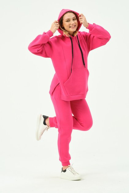 Pregnant Women's Thermal Breastfeeding Detailed Hooded Tracksuit Set Pink
