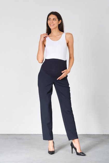 Hamile Esnek Karın Bantlı Mom Fit Klasik Gabardin Pantolon LACİVERT