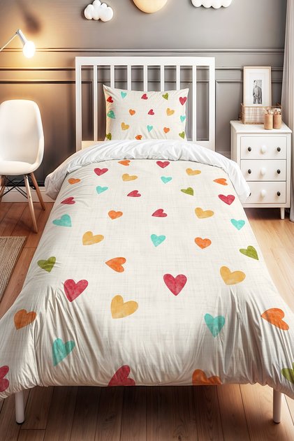 Vivid Hearts Patterned Single Baby Kids Bedding Set