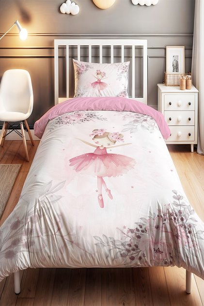 Pink Floral Ballerina Patterned Single Baby Kids Bedding Set
