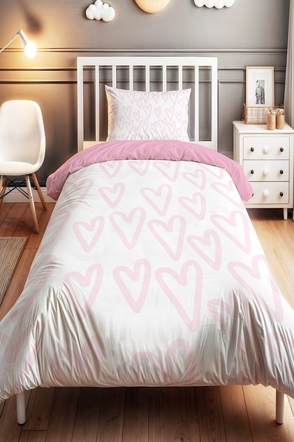 Pink Dream Hearts Patterned Single Baby Kids Bedding Set