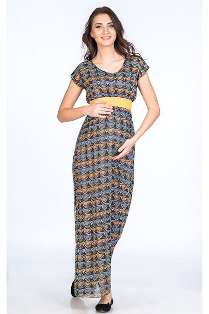 Maternity Casual Dress Patterned Green with Belt