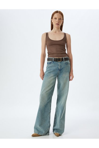 Viscose Fabric U-Neck Thick Strap Corded Tank Top