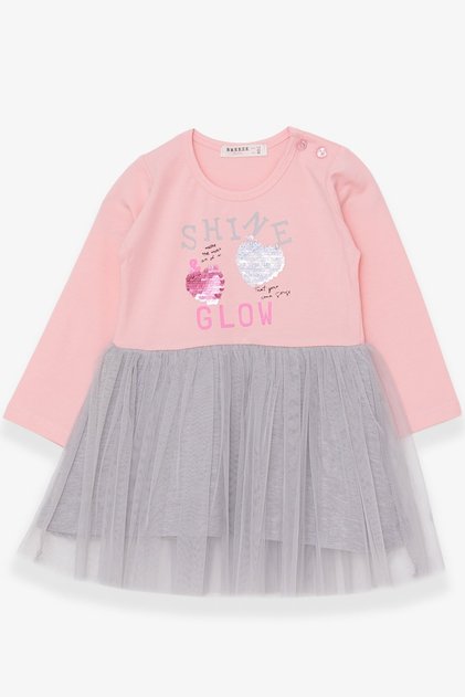Girl's Long Sleeve Dress Sequined Text Printed 1.5-5 Years, Powder