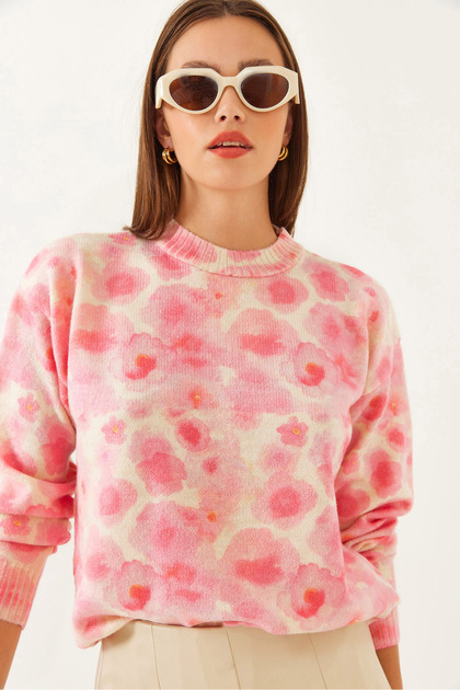 Women's Beige Pink Piecework Knitwear Sweater 20234237