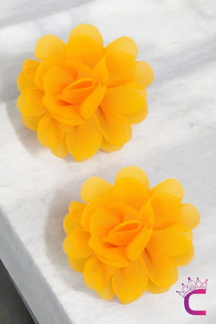 2-Piece Chiffon Flower Girl's Hairpin Set Gold - Floral Baby Child Hair Clip Clip Clamp