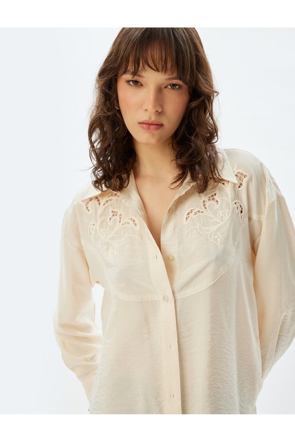 Scallop Detailed Shirt Long Sleeve Viscose Fabric