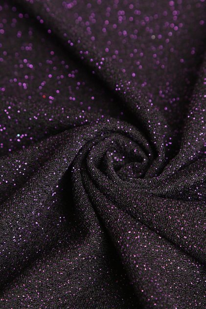 Fukuro Black Background and Purple Glitter Knitted Evening Dress Fabric