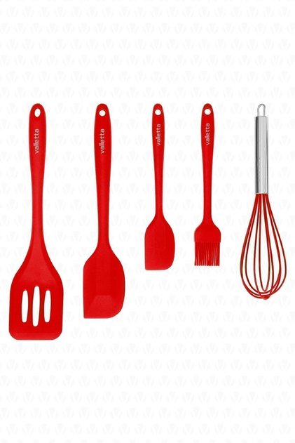 Hidalgo Heat Resistant Fireproof Non-Stick 5 Piece Silicone Cooking Serving Set Red