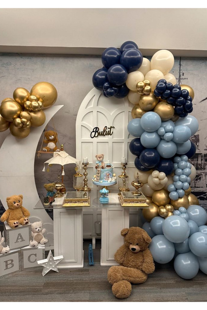 Night Blue Milk Coffee Storm Blue Gold Chrome Balloon Chain Set 100