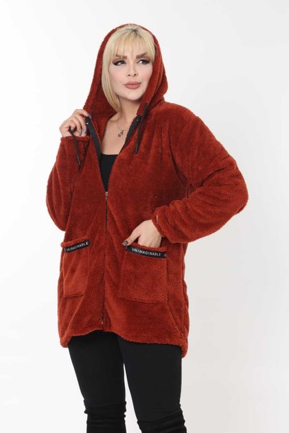 Large Size Lycra Soft Pocket Hooded Ribbed Zipper Winter Trend Leopard Plush Fleece Cardigan