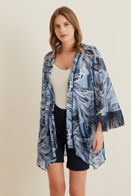 Kimono asimetric cu mâneci cu ciucuri