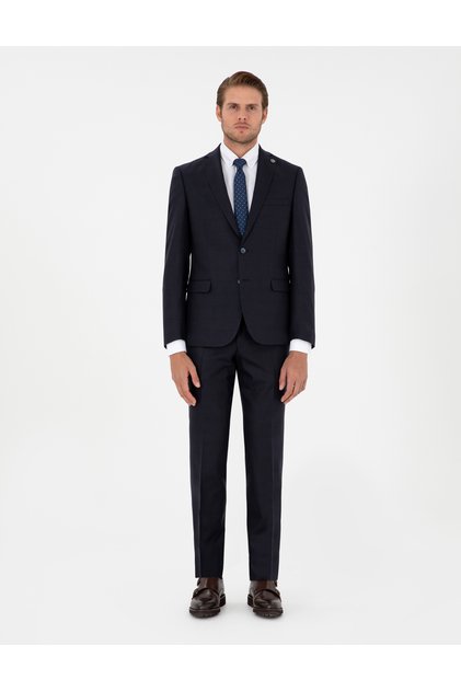 Navy Blue Slim Fit Wool Blend Suit 50294139-Vr033