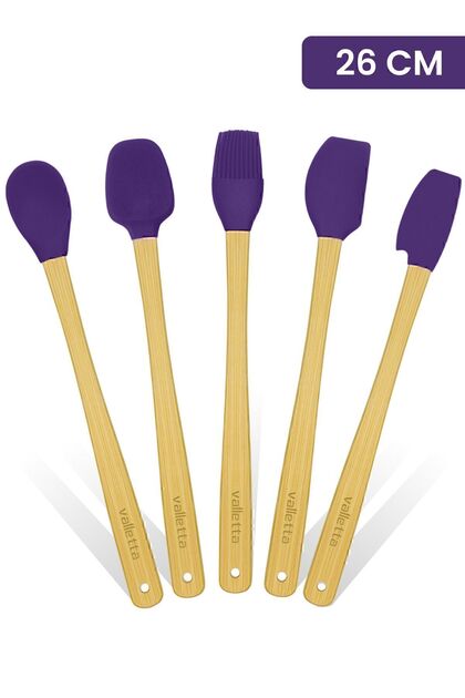 Indigo 5'li Mor Bambu Silikon Spatula Seti Uzun 26 Cm