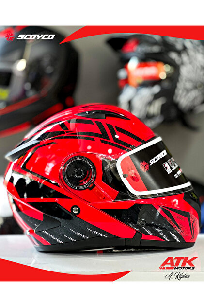 a様 レッド 28.5 Scoyco 868 Azrael Çene Açılır Kask Motosiklet Kaskı Açılır Kask