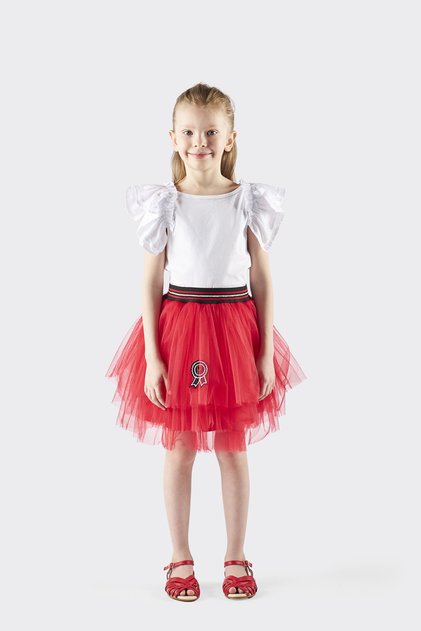 Girl's Red Tutu Skirt with Applique